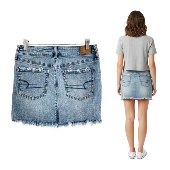 American Eagle Skirt Women 8 Denim Hi-Rise Mini Super Stretch Light Wash - Picture 2 of 11